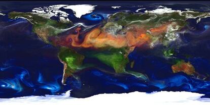 Simulaci&oacute;n de la Tierra con los aerosoles en suspensi&oacute;n en la atm&oacute;sfera.