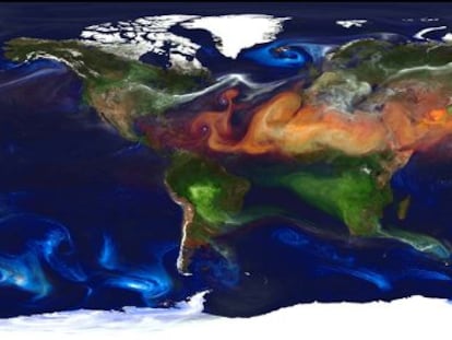 Simulaci&oacute;n de la Tierra con los aerosoles en suspensi&oacute;n en la atm&oacute;sfera.