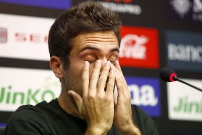 Jordi Alba emocionado, en su despedida del Valencia