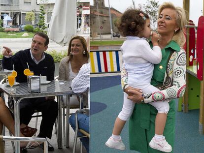 Jornada de reflexión de Abel Caballero, alcalde de Vigo y candidato del PSdeG, con otros miembros de su lista. A la derecha, la aspirante del PP, Corina Porro, con una nieta.