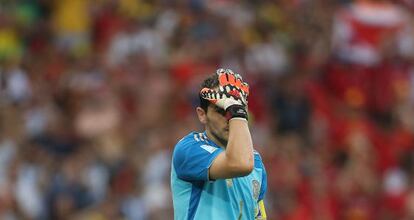 Casillas, desolado tras la derrota y la eliminaci&oacute;n.