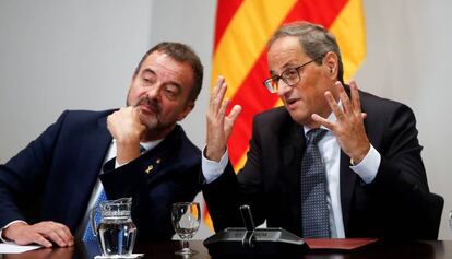 El presidente de la Generalitat, Quim Torra, y el consejero de Acción Exterior, Alfred Bosch.