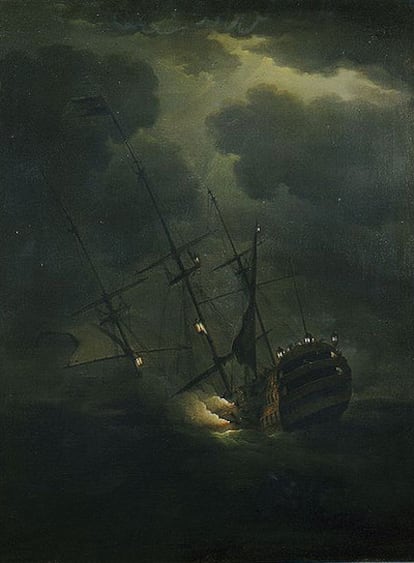 <i>La pérdida del HMS Victory,</i> de Peter Monamy, que se conserva en el National Maritime Museum de Londres.