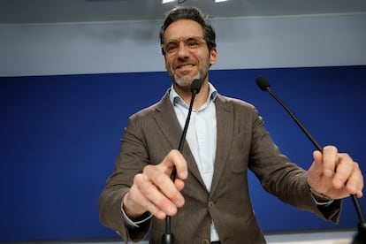 Borja Sémper, este lunes en rueda de prensa en la sede del PP, en Madrid.