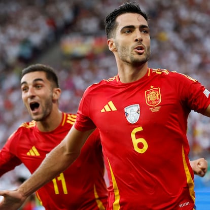 Soccer Football - Euro 2024 - Quarter Final - Spain v Germany - Stuttgart Arena, Stuttgart, Germany - July 5, 2024 Spain's Mikel Merino celebrates scoring their second goal REUTERS/Heiko Becker