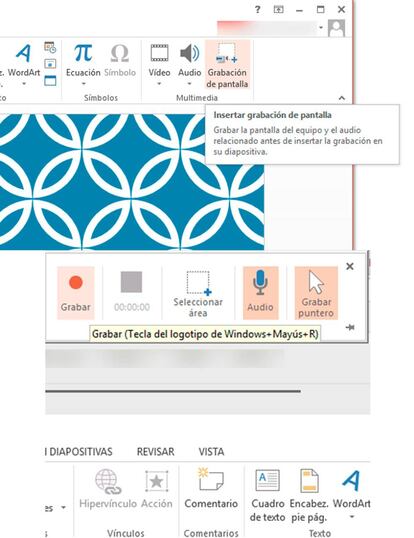 A través de estos menús podemos controlar la grabación de la presentación de Powerpoint