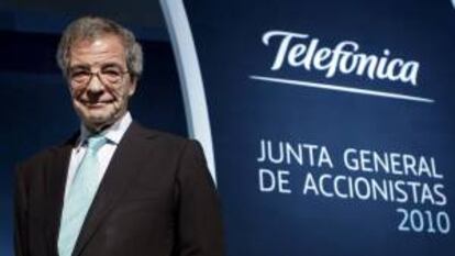 El presidente de Telefónica, Cesar Alierta, ante la junta general ordinaria de accionistas. EFE/Archivo
