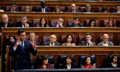 El candidato a la Presidencia del Gobierno, Pedro Sánchez, durante una de sus intervenciones.