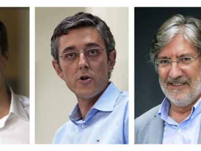 Los tres candidatos oficiales a secretario general del PSOE, Pedro S&aacute;nchez, Eduardo Madina y Jos&eacute; Antonio P&eacute;rez Tapias. 