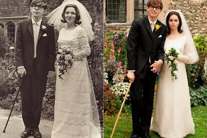 Película: The theory of everything (La teoría del todo, James Marsh)

	Basada en la vida de: Stephen Hawking y su mujer Jane. Una mirada a su relación a través de los años a partir de las memorias de ésta, Viajando hasta el infinito: mi vida con Stephen.

	Podría estar nominada a: Mejor actor (Edie Redmayne), Mejor actriz (Felicity Jones), Mejor película, guión adaptado, vestuario, banda sonora, maquillaje y peluquería.
	 