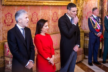 Desde la izquierda, Fernando Grande-Marlaska, Margarita Robles y Pedro Sánchez, en la Pascua Militar, en enero.