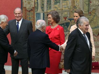 Reunión anual del patronato del Instituto Cervantes, que hoy ha presidido el rey junto a doña Sofía y la infanta Elena en el Palacio de El Pardo.