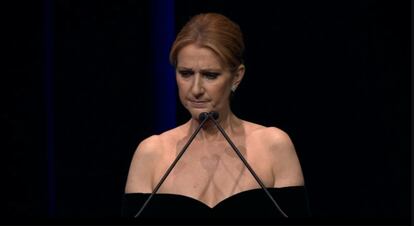 Celine Dion, en un momento del homenaje a René Angélil celebrado el miércoles en Las Vegas.