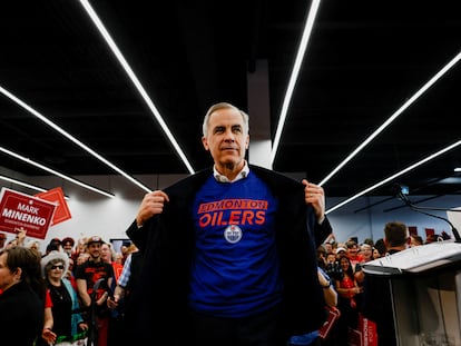 El candidato liberal Mark Carney en Edmonton, este domingo.