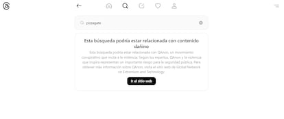 Aviso de Threads sobre contenido potencialmente dañino.