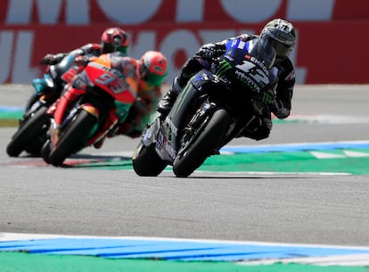 Viñales, por delante de Márquez, durante el GP de Holanda del año pasado.