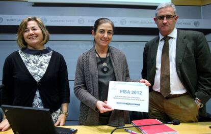 Cristina Uriarte, en el centro, durante la presentación de los datos de PISA sobre Euskadi.