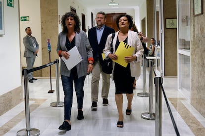 Desde la izquierda, los diputados de ERC Teresa Jordà, Francesc Marc Álvaro y Pilar Vallugera, este jueves en el Congreso.