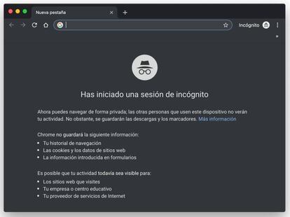 Modo incógnito de Chrome 76.