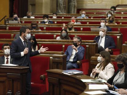 El presidente de la Generalitat, Pere Aragonès, ayer en el Parlament.
