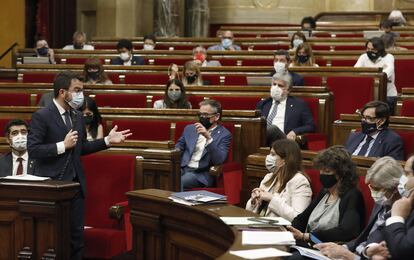 El presidente de la Generalitat, Pere Aragonès, ayer en el Parlament.