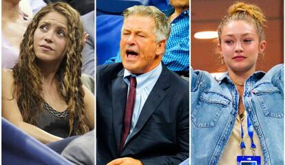 Shakira, Alec Baldwin y Gigi Hadid, durante el US Open de Nueva York.