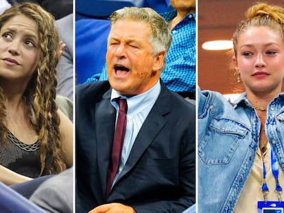 Shakira, Alec Baldwin y Gigi Hadid, durante el US Open de Nueva York.