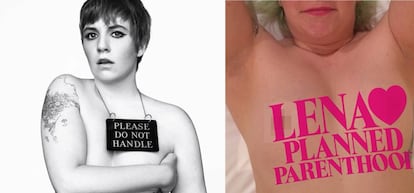 “Por favor, no tocar”, se lee en el mensaje colgado del cuello de la actriz Lena Dunham. A la derecha, la creadora de la serie ‘Girls’ publicó esta imagen para mostrar su apoyo a Planned Paranhood, una fundación estadounidense que trabaja por los derechos reproductivos de las mujeres y la planificación familiar y que ha visto reducidos sus fondos con la llegada de Donald Trump a la presidencia de EE UU.