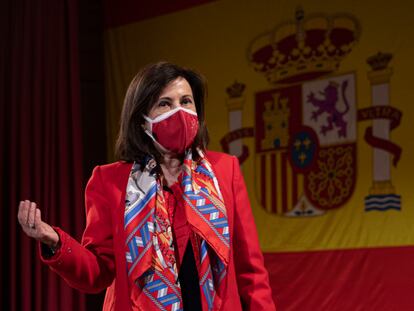 La ministra de Defensa, Margarita Robles, el pasado lunes en un acto en Sevilla. 
22/03/2021