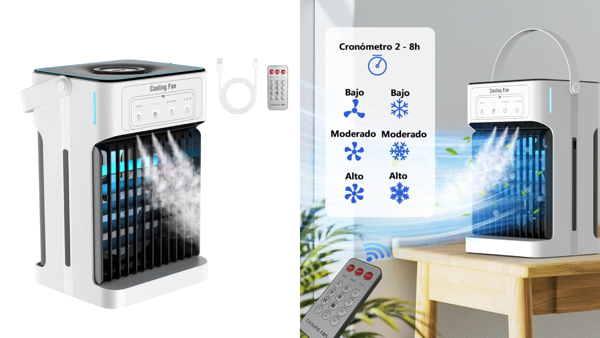 Mini aire acondicionado portátil USB con siete luces LED.