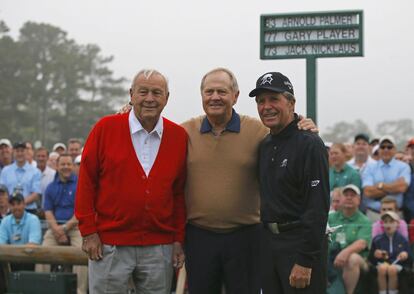 Arnold Palmer, de 83 años; Jack Nicklaus, de 73; y Gary Player, de 77.