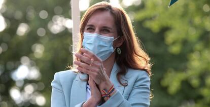 Mónica García, candidata de Más Madrid, durante el cierre de campaña electoral.