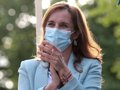 Mónica García, candidata de Más Madrid, durante el cierre de campaña electoral. 