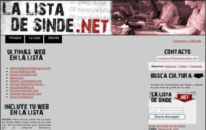 Aspecto de la 'web' de 'La lista de Sinde'