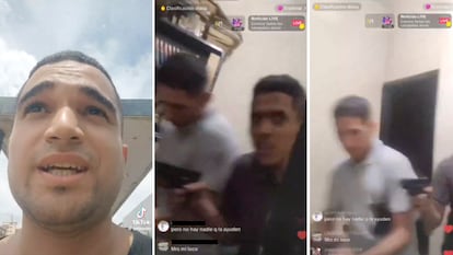 Gabriel Jesús Sarmiento e imágenes de la transmisión en vivo donde aparecen los hombres que entraron a su casa a asesinarlo, en Maracay (Venezuela).