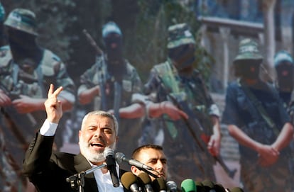 Haniya pronuncia un discurso en el vigésimo primer aniversario de Hamás, el 14 de diciembre de 2008.