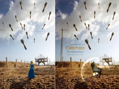 Fotografía de Brian McCarty (izda.) pirateada por el ISIS (dcha.).