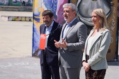 Albert Batlle, Jaume Collboni y Maria Eugènia Gay, este martes, en rueda de prensa. / EUROPA PRESS