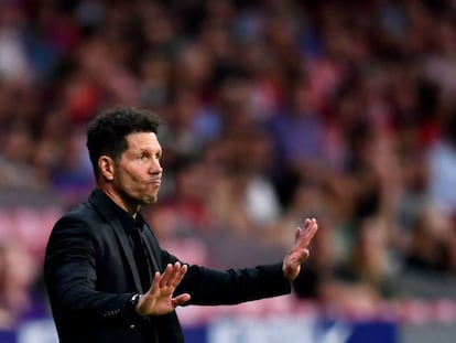 Simeone, durante el último Atlético-Huesca celebrado en el Wanda Metropolitano.