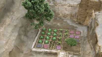 Reconstrucción del jardín funerario descubierto.