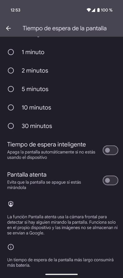 Tiempo de espera inteligente Google Pixel