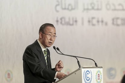 Ban Ki-moon el martes en la Cumbre del Clima de Marrakech.