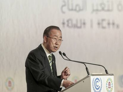 Ban Ki-moon el martes en la Cumbre del Clima de Marrakech.