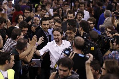 Pablo Iglesias en la asamblea de Podemos.  