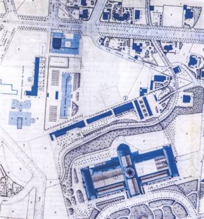 Plano de la Colina de los Chopos (Madrid, 1940) con el Museo de Ciencias y la Residencia de Estudiantes.