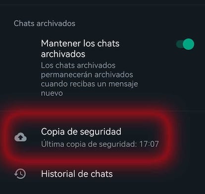 Copia de seguridad en WhatsApp