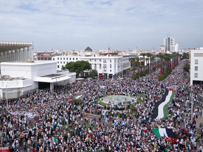 Manifestación en solidaridad con los palestinos de Gaza, en octubre de 2023 en el centro de Rabat.