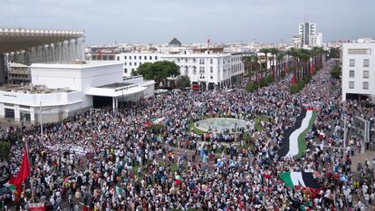 Manifestación en solidaridad con los palestinos de Gaza, en octubre de 2023 en el centro de Rabat.