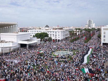 Manifestación en solidaridad con los palestinos de Gaza, en octubre de 2023 en el centro de Rabat.