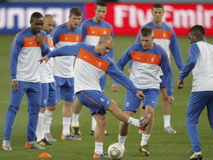 Sneijder, en el entrenamiento de ayer en Johanesburgo.